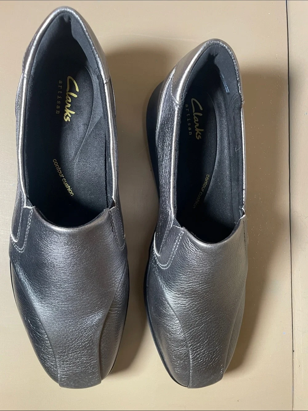 Women’s Metallic Silver Slip-On Shoe: Clark’s Lynell Egde